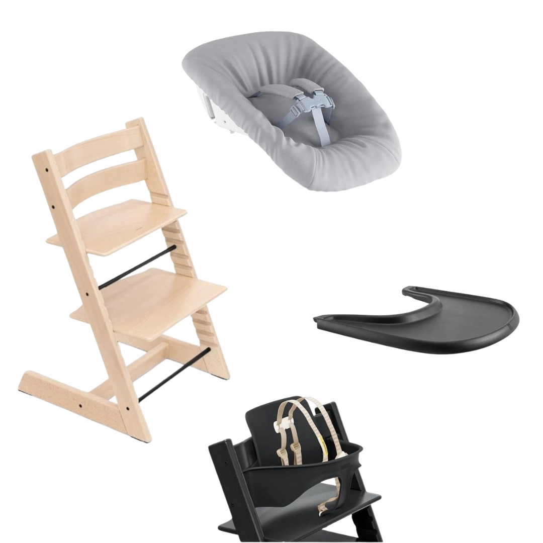 Stokke Tripp Trapp Newborn Set Bundle in Natural with Black Baby Set and Black Tray
