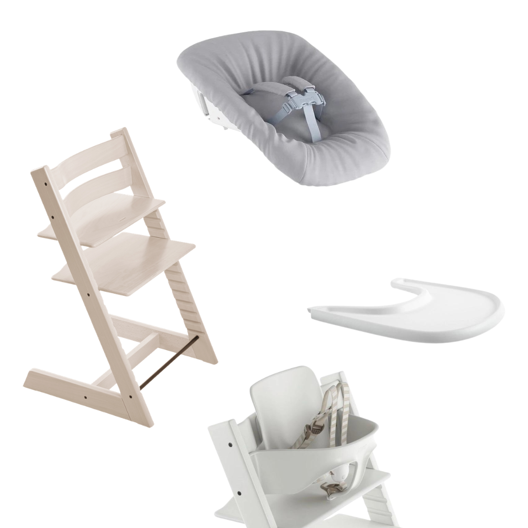 Stokke Tripp Trapp Newborn Set Bundle in Whitewash with White Baby Set and White Tray