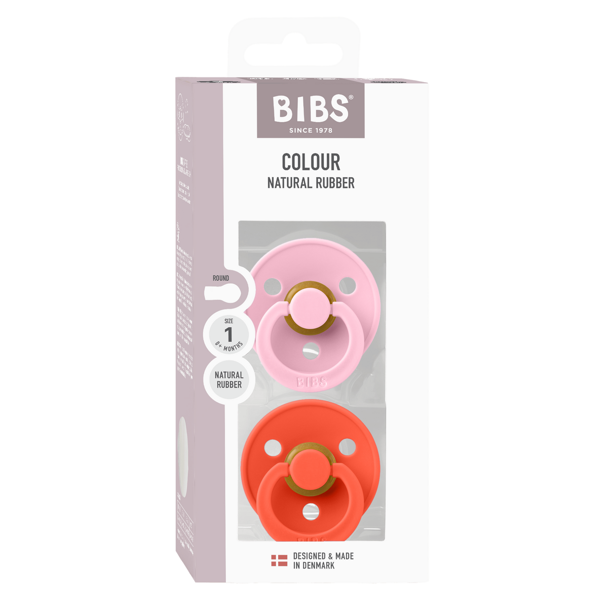 BIBS Round Pacifier Baby Pink/Tango