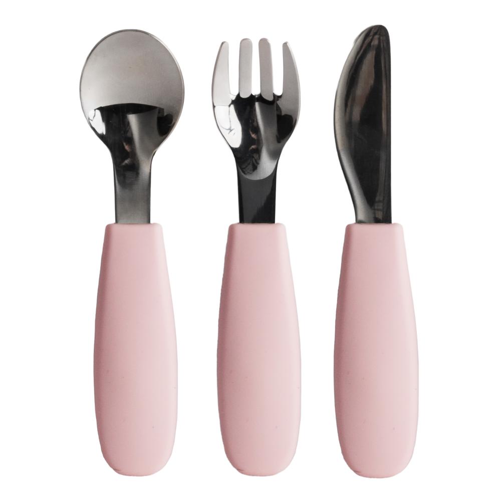 nestling toddler cutlery 3 pack in dusty pink