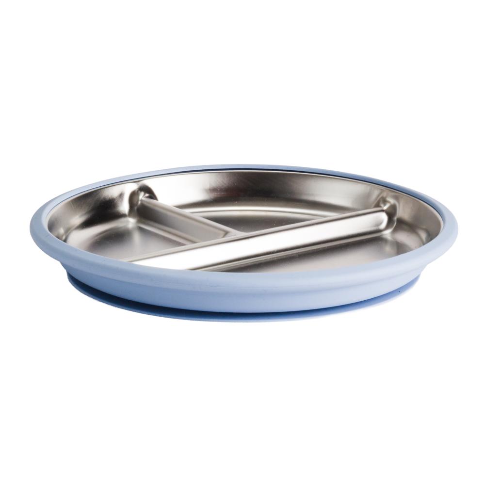 nestling stainless steel divided suction plate in dusty blue