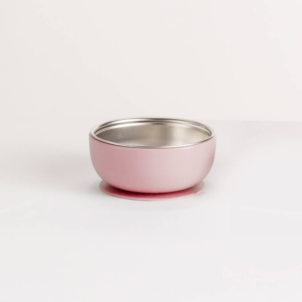nestling stainless steel suction bowl in dusty pink