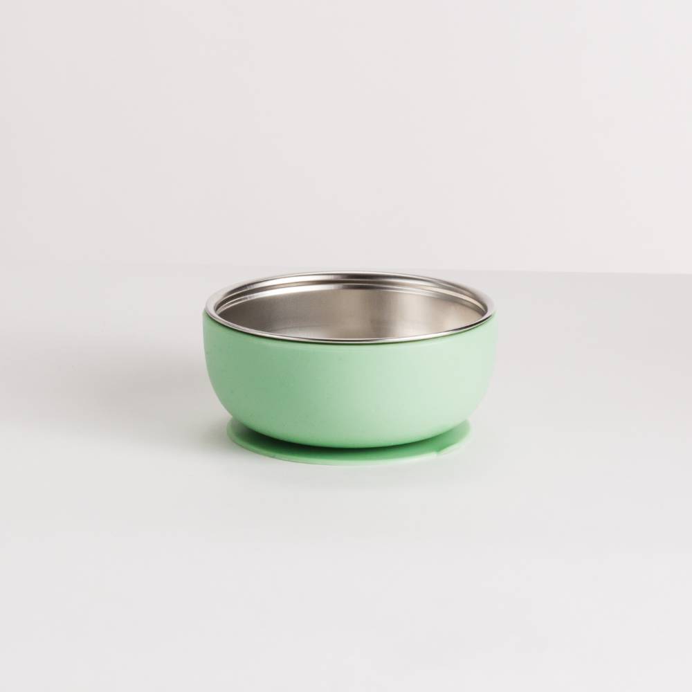 nestling stainless steel suction bowl in sage