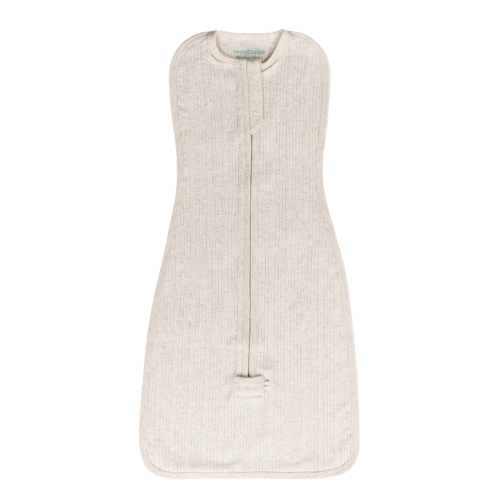 woolbabe fiited zip swaddle in natural marl