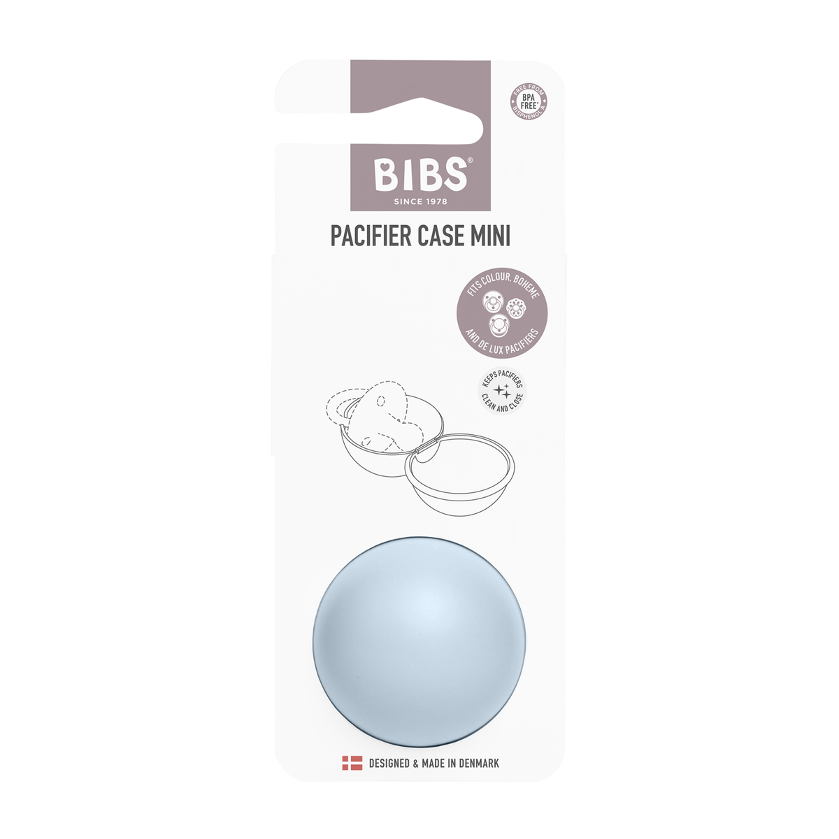 BIBS Pacifier Case Mini Baby Blue open