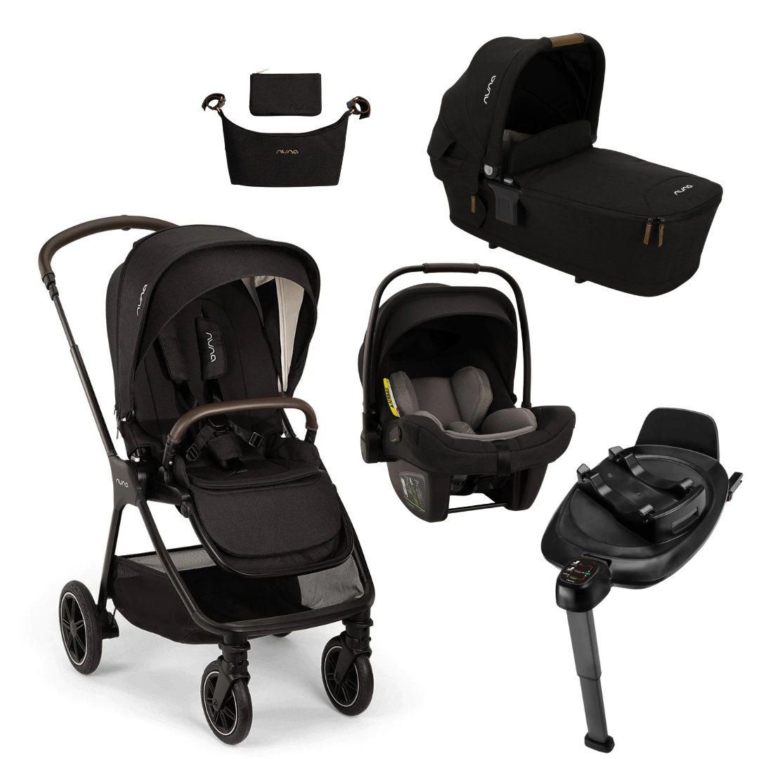 Nuna TRIV Next + PIPA Next Bundle in Caviar: TRIV Next stroller, LYTL carry cot, PIPA Next capsule, Base Next and stroller organiser