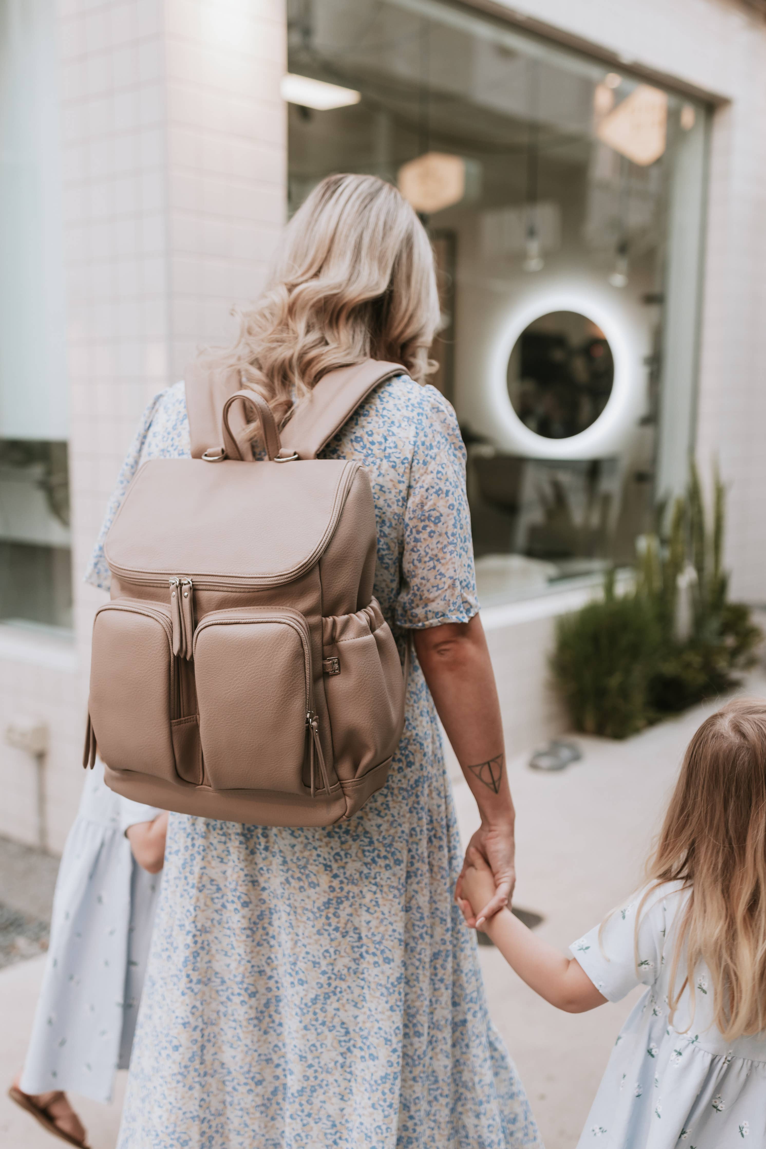 Signature Nappy Backpack | Oat Dimple Vegan Leather