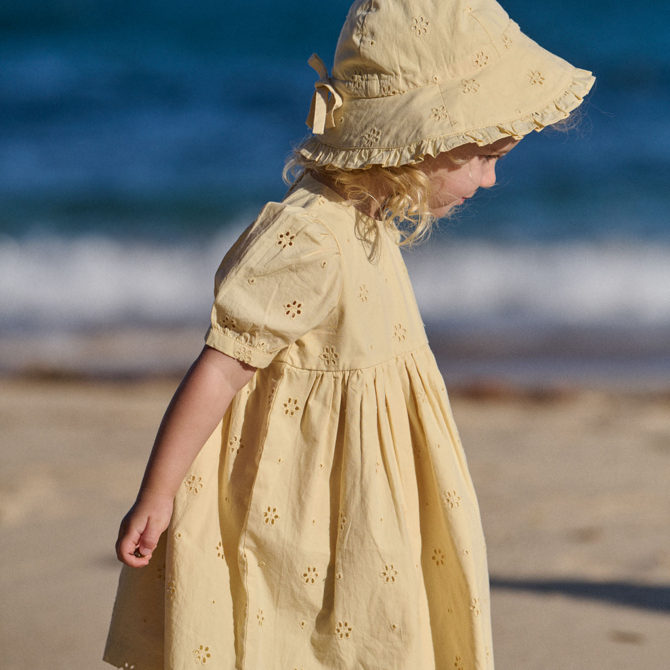 Annabelle Sunhat in Buttercup, worn