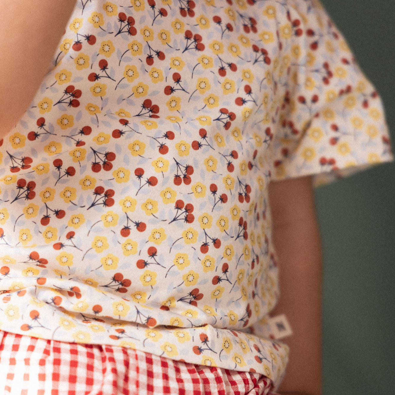 Faye Tee in Kitchen Garden Print, worn