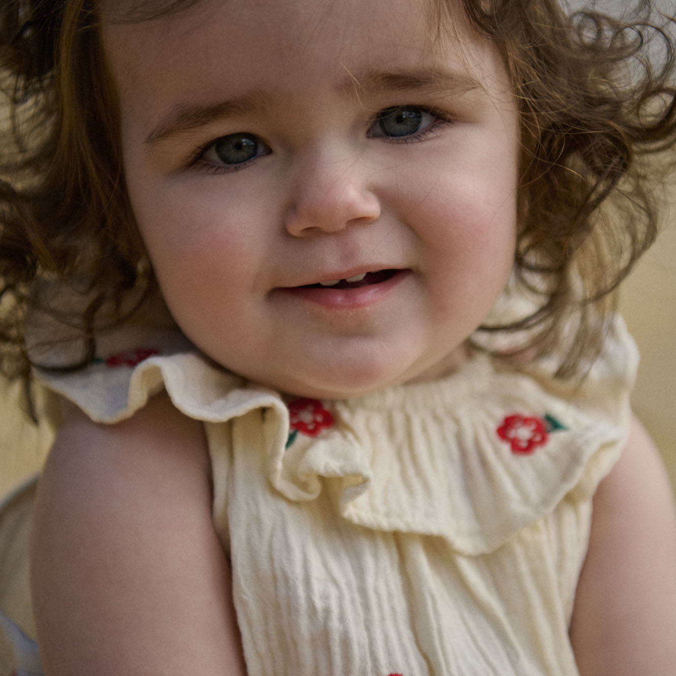 Plum Suit Muslin in Red Flora, worn