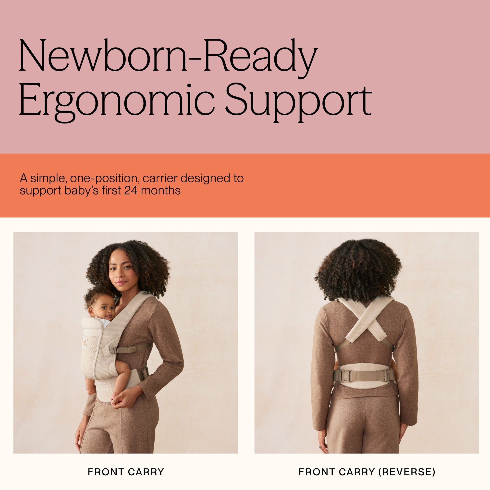 Ergobaby Omni Lite newborn-ready ergonomic support, front carry and front carry reverse positions