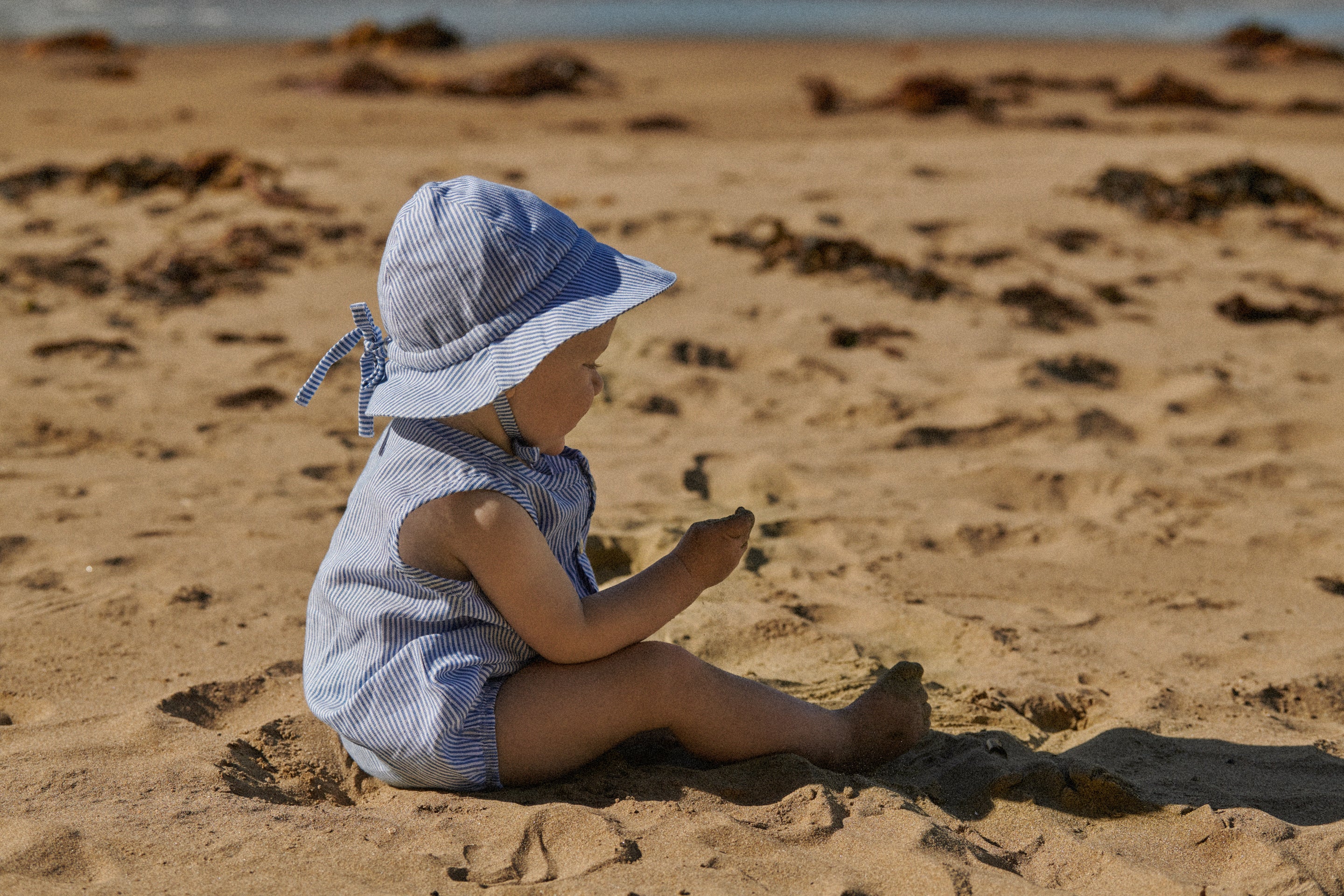 NATURE baby blue stripe linen sunhat