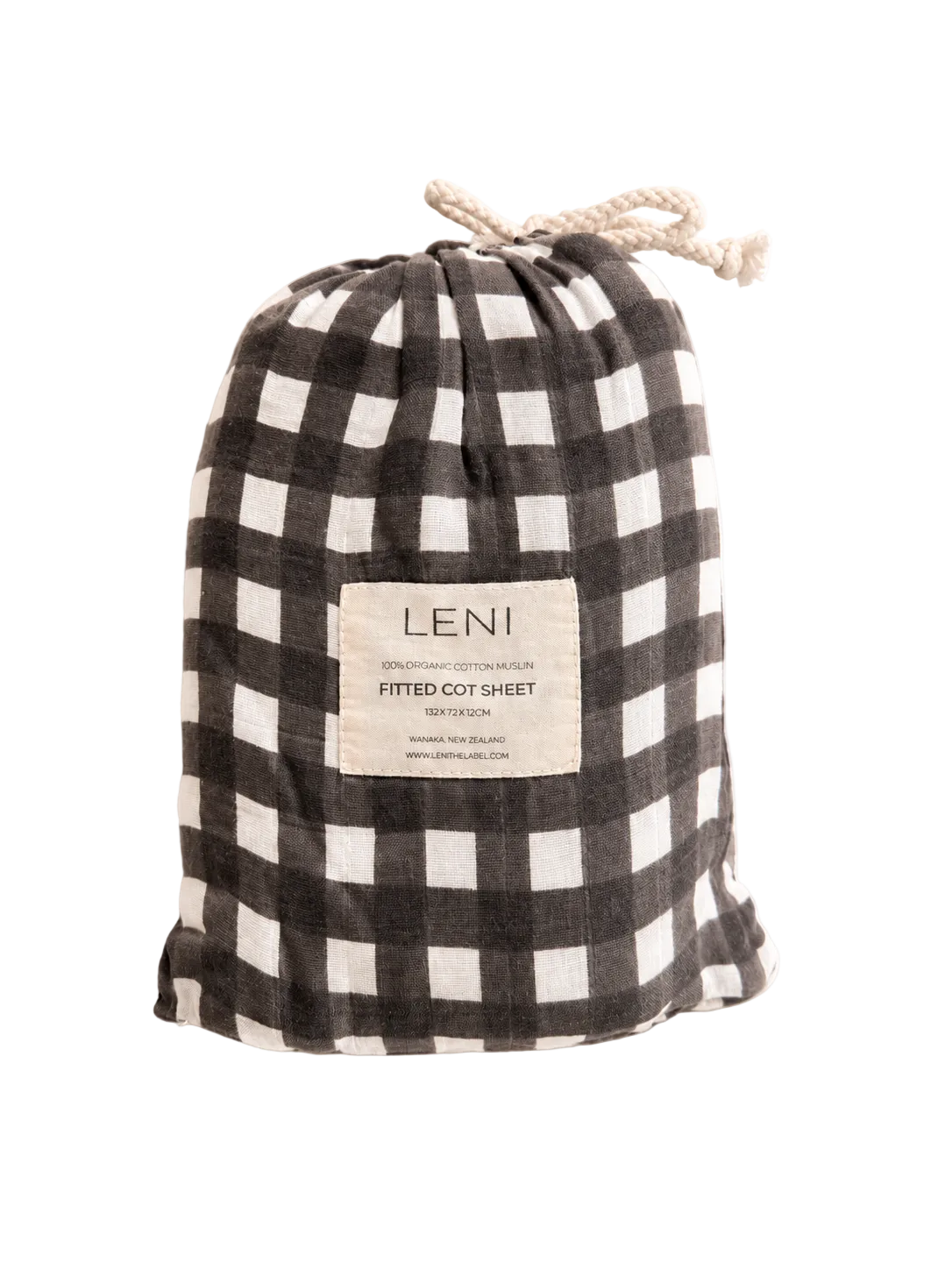 Leni the label choc gingham cot sheet