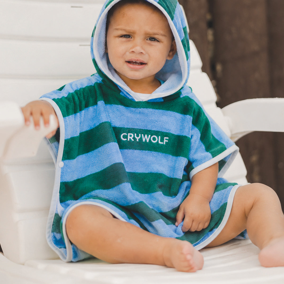 Crywolf Baby Hooded Towel in Deck Stripe - lifestyle