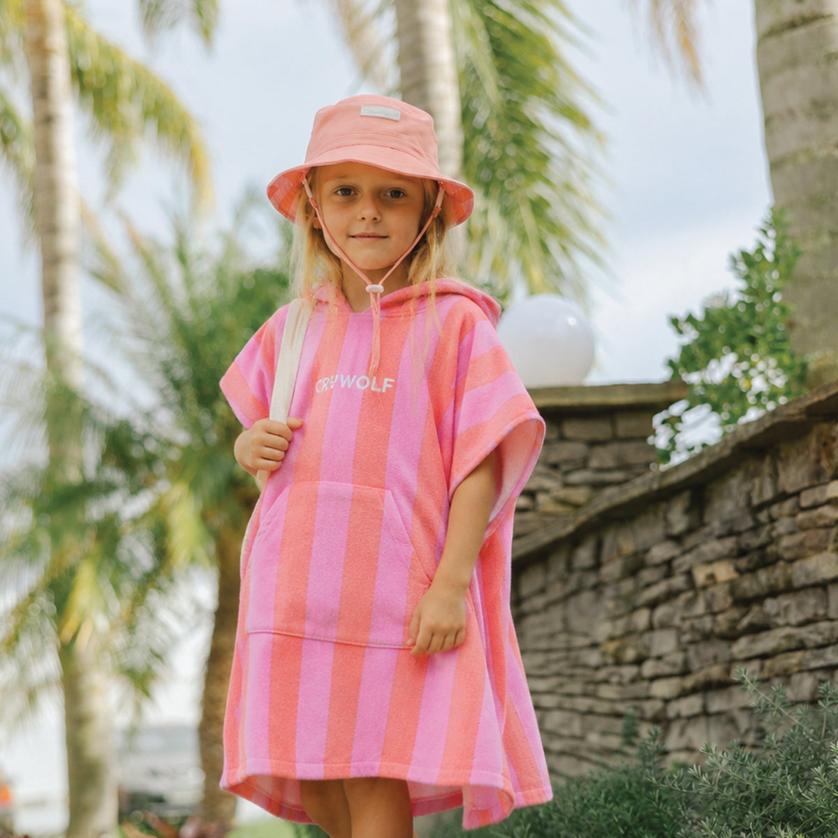 Crywolf Hooded Towel in Flamingo Stripe - lifestyle 2