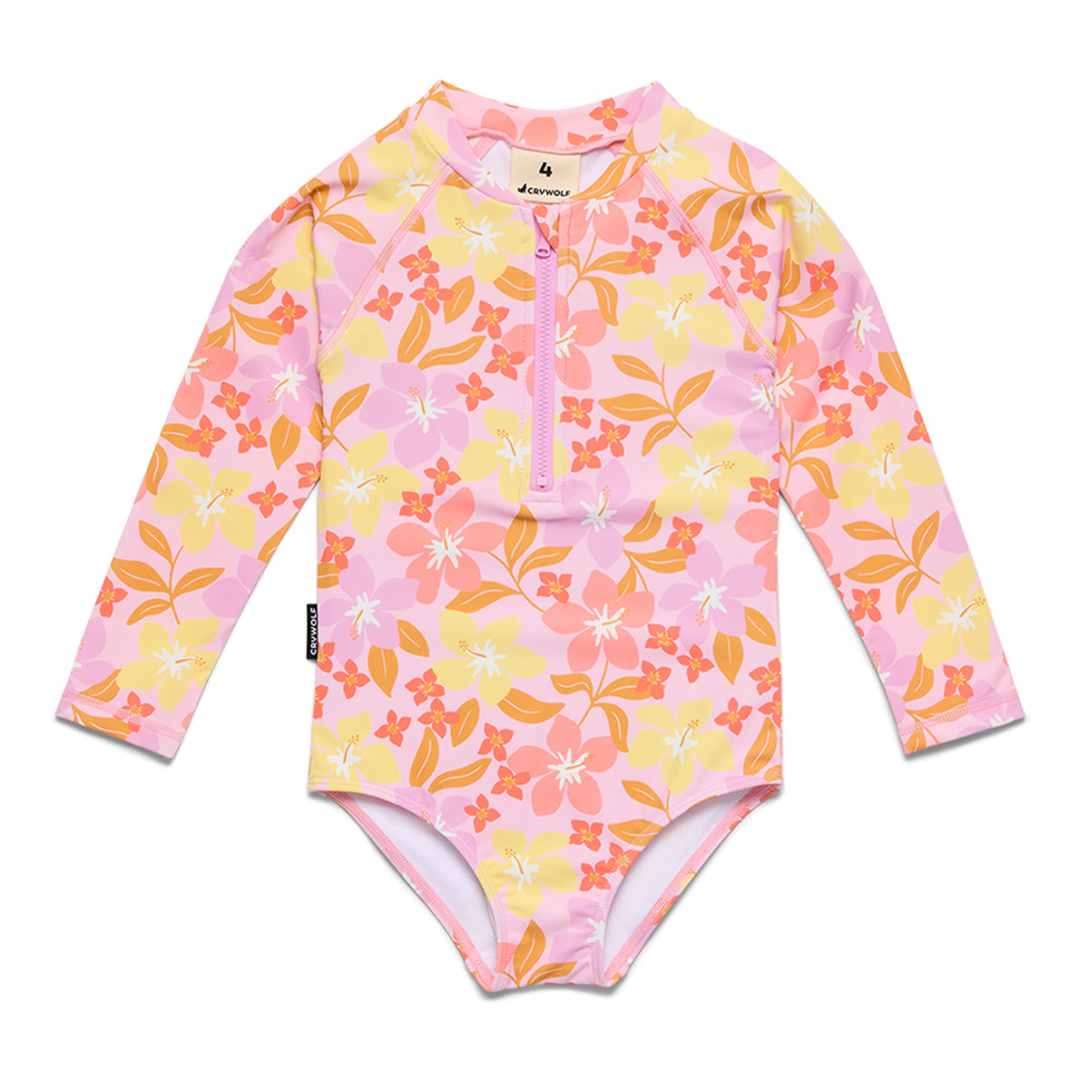 Crywolf Long Sleeve Swimsuit in Hibiscus Daze - front view