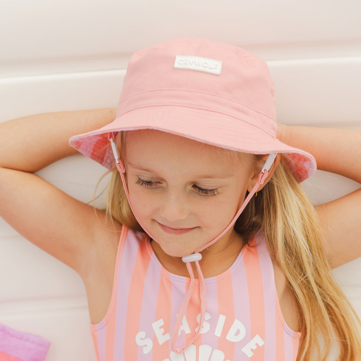 Crywolf Reversible Bucket Hat in Flamingo Stripe - lifestyle 1