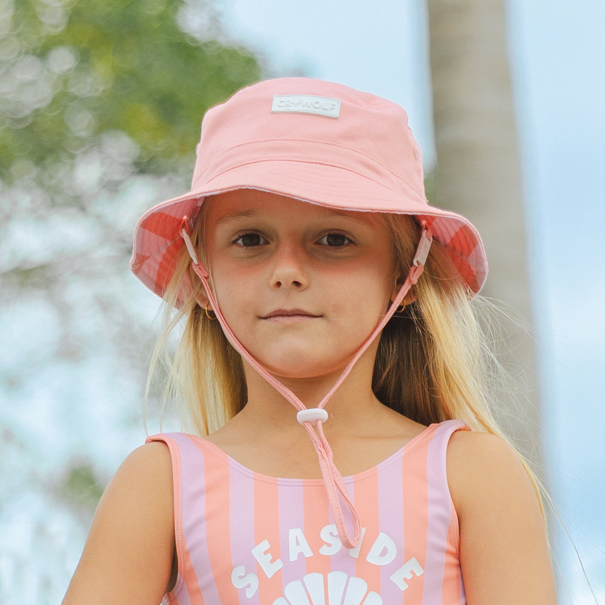 Crywolf Reversible Bucket Hat in Flamingo Stripe - lifestyle 2