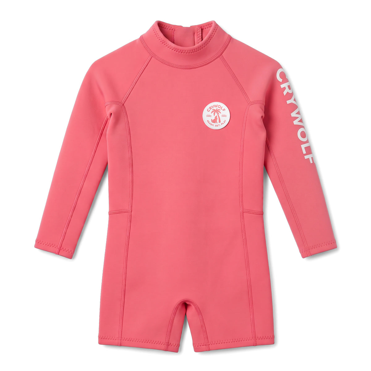 Crywolf kids long sleeve wetsuit in Flamingo Pink, front view