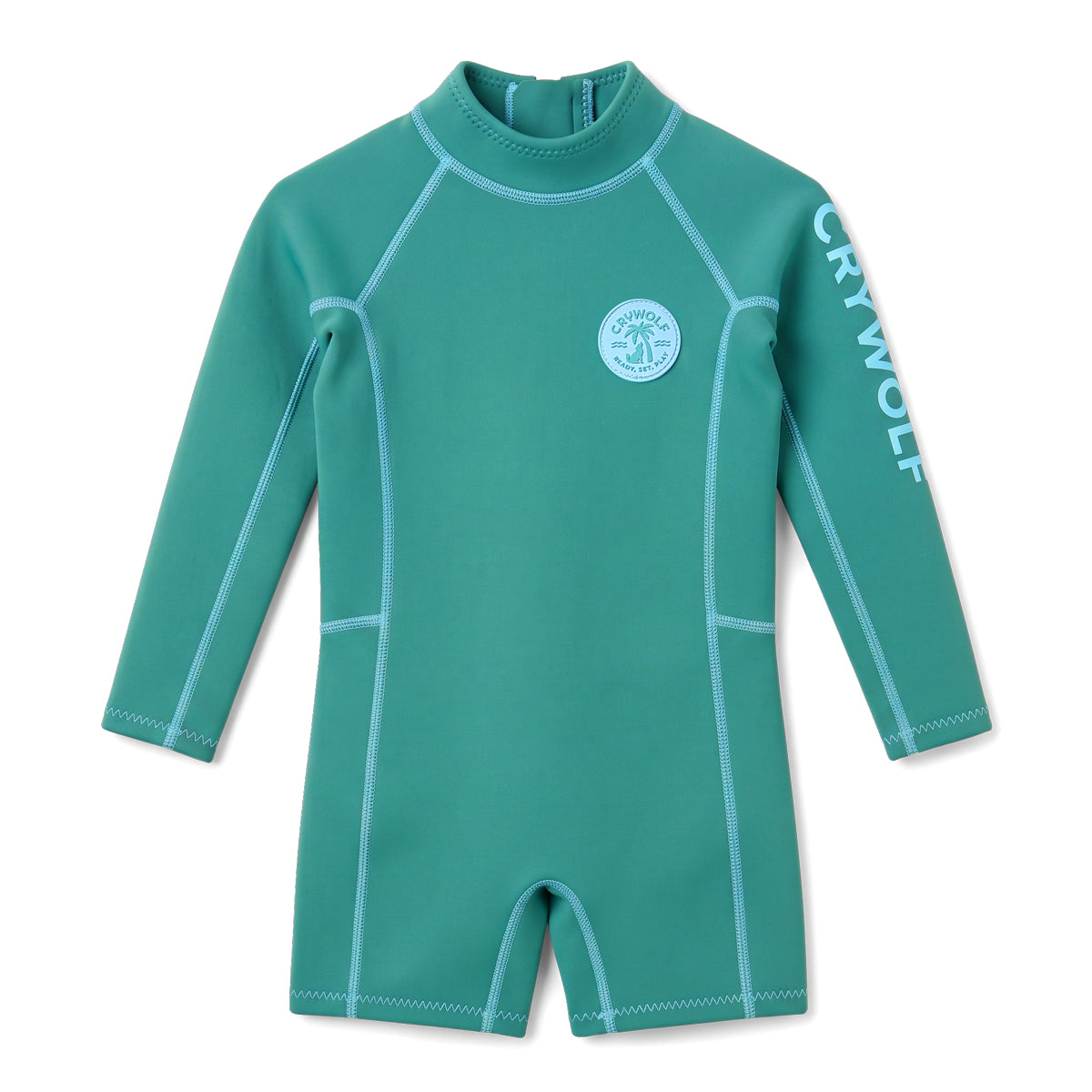 Crywolf kids long sleeve wetsuit in Sea Green, front view