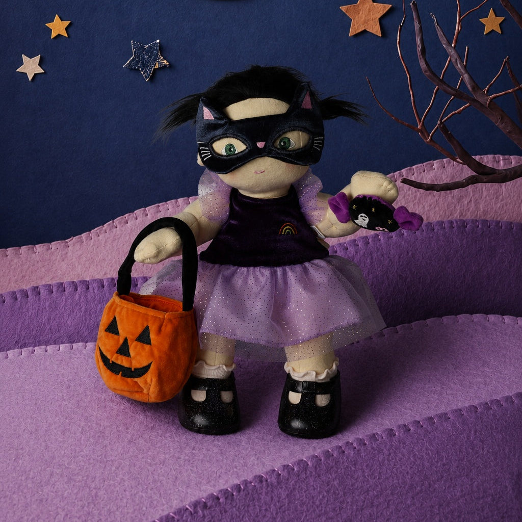 Dream Dinkum Doll Mabel Moon in a Halloween scene