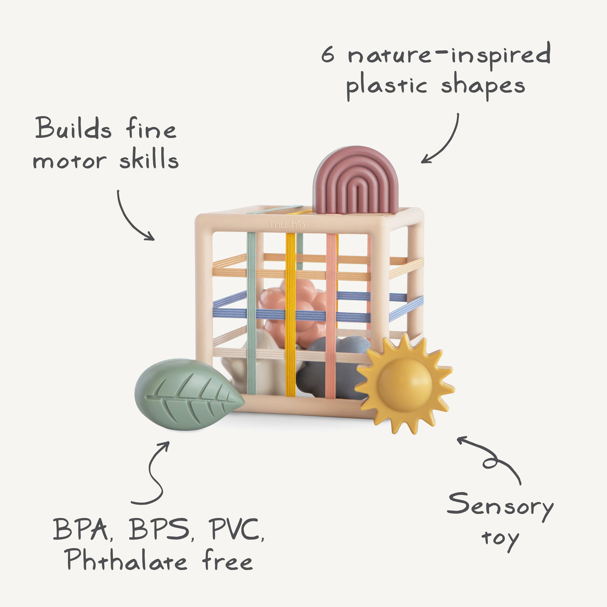Mushie Elastic Shape Sorter features