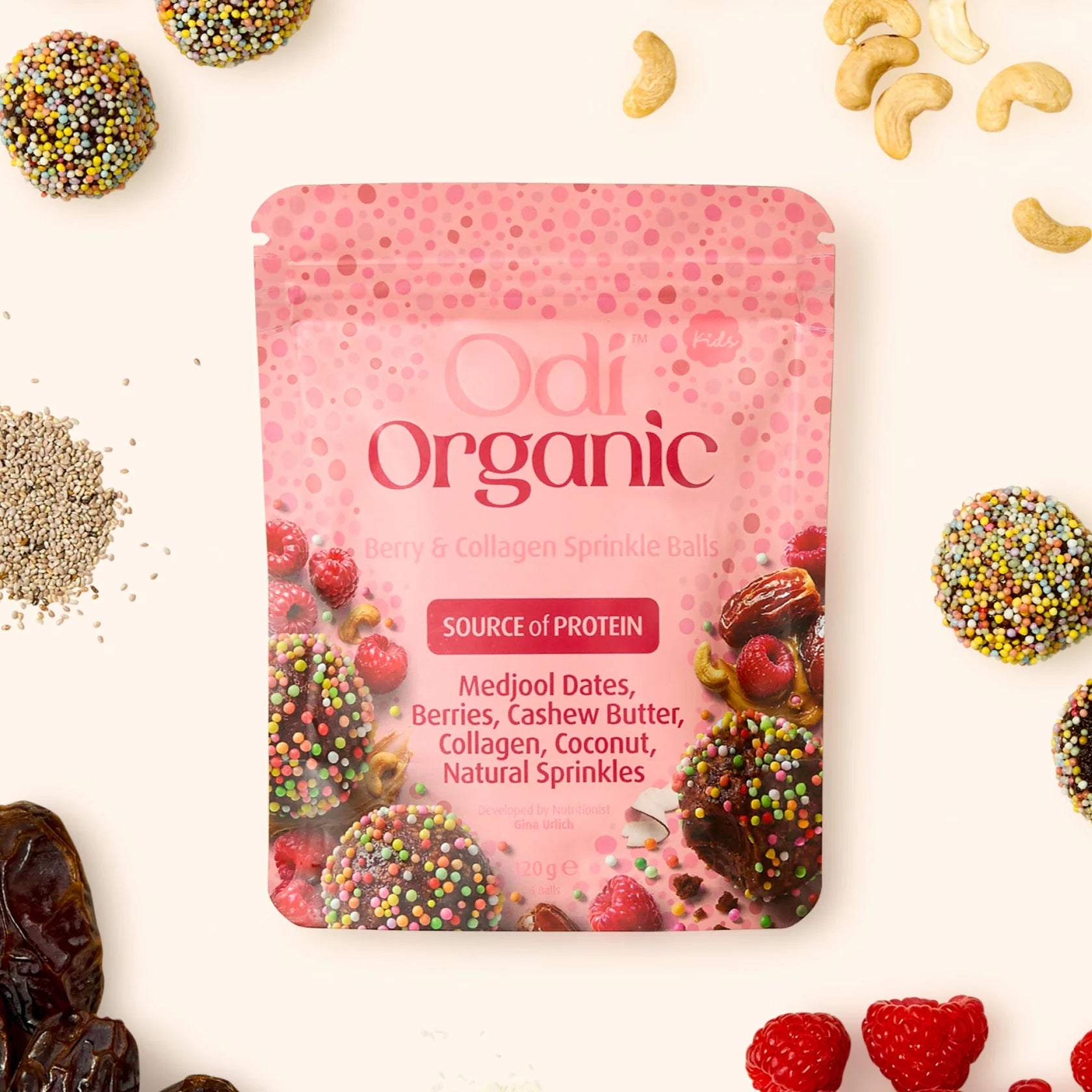 odi nutrition organice berry and collagen sprinkle balls