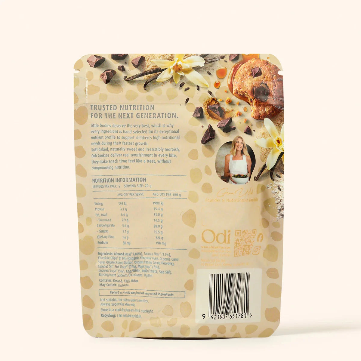 odi nutrition organic vanilla choc chip cookies