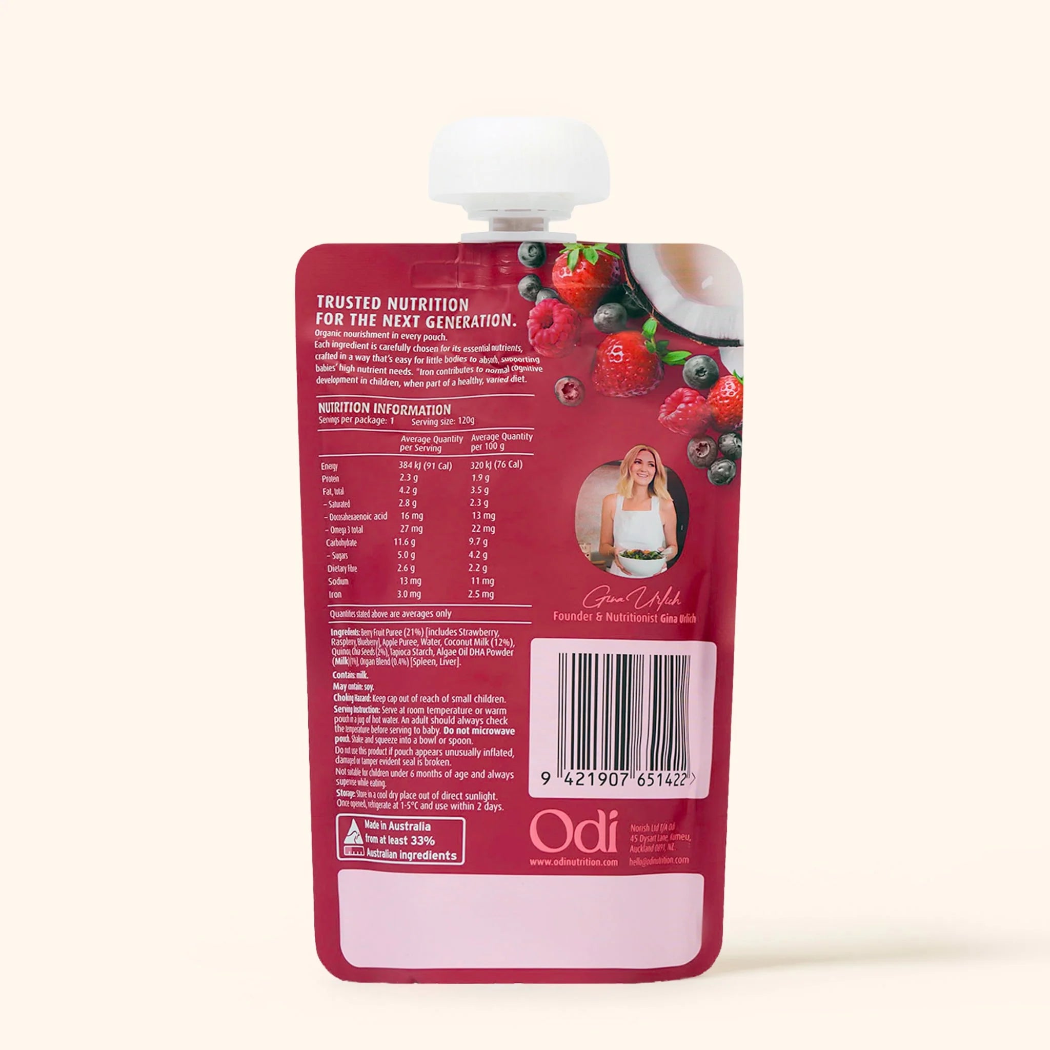 odi nutrition organic berry baby puree pouch