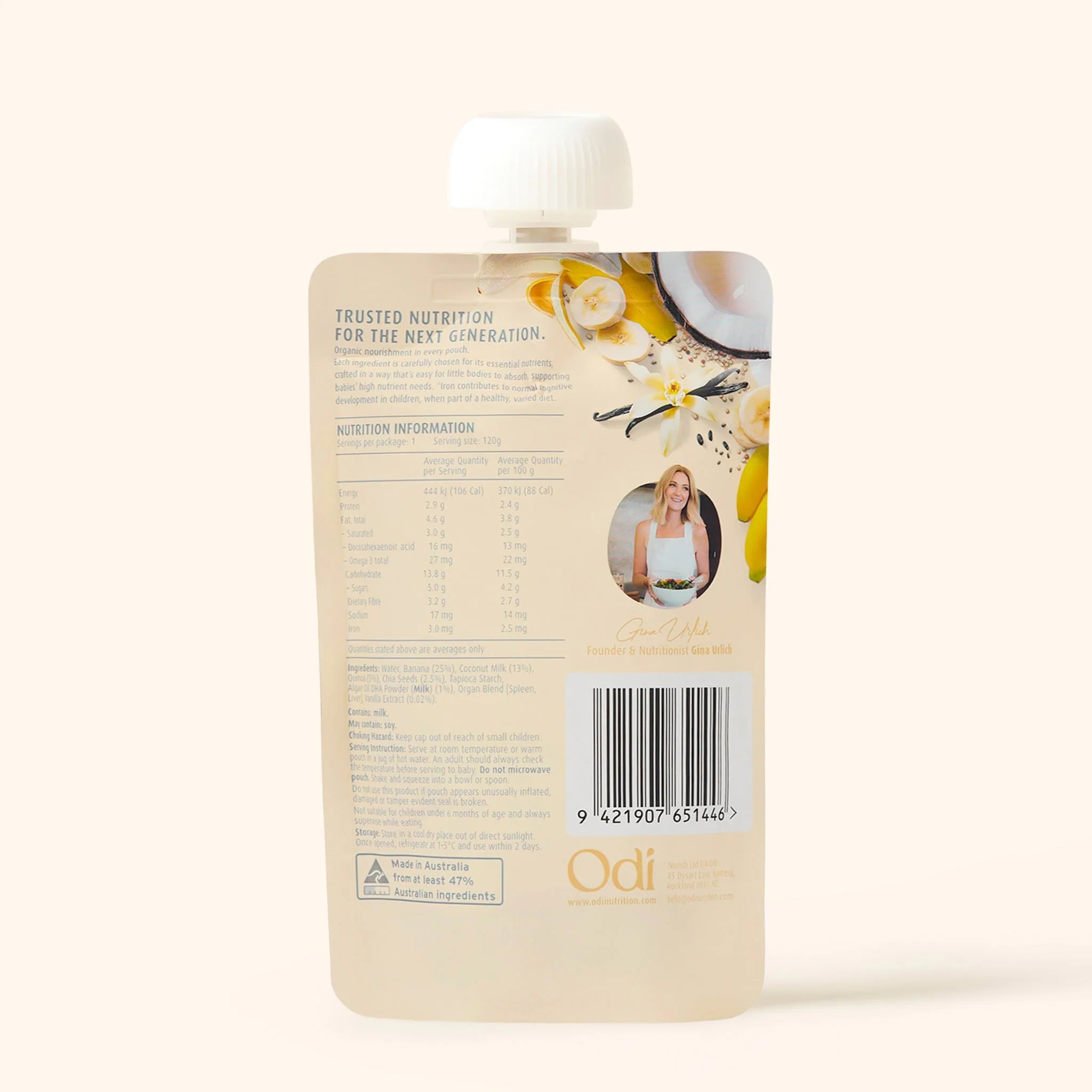 odi nutrition vanilla and coconut baby puree pouch