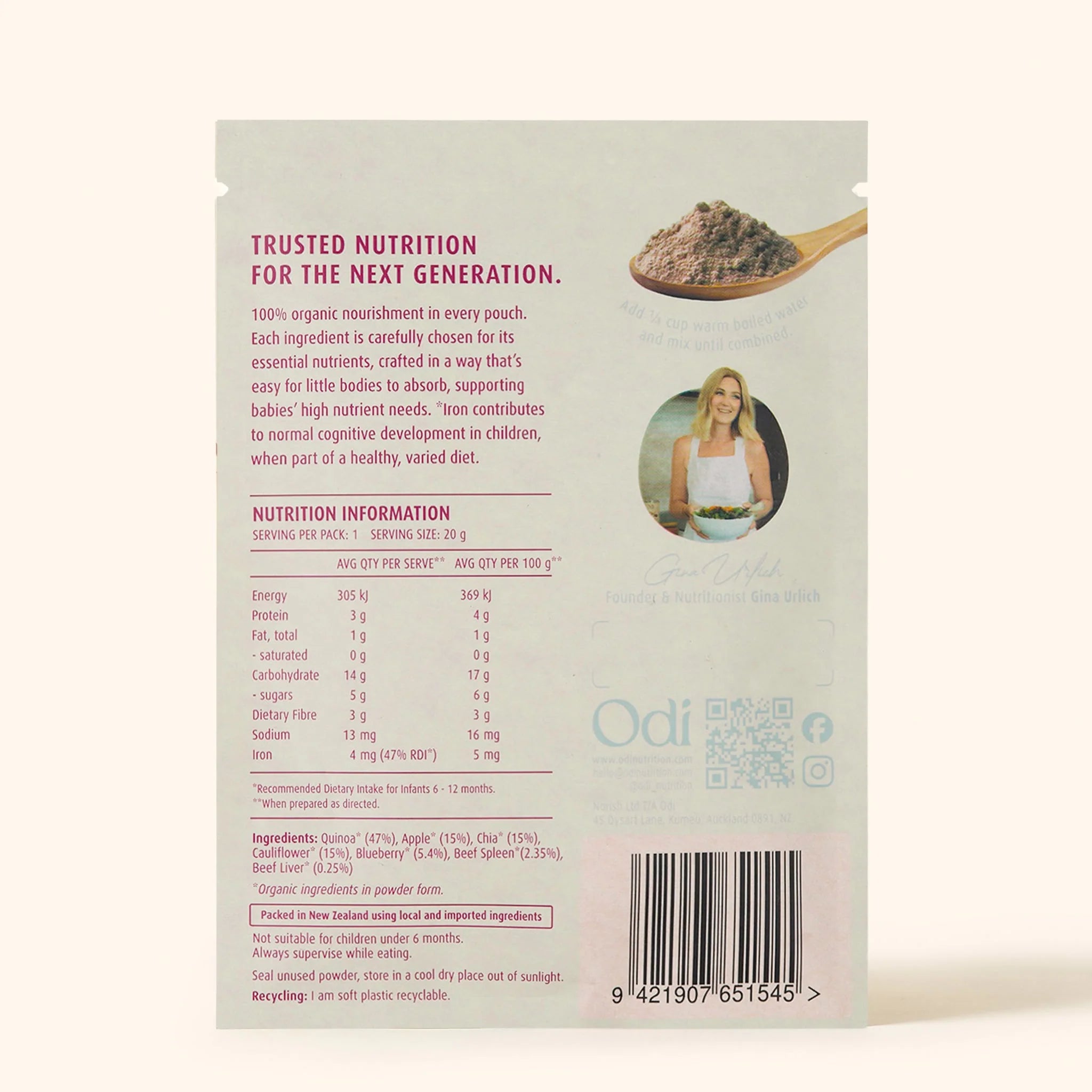 odi nutrition organic blueberry baby puree powder sachet