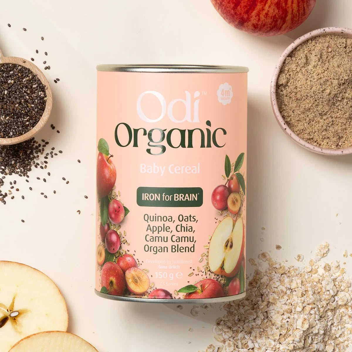 odi nutrition organic baby cereal tin