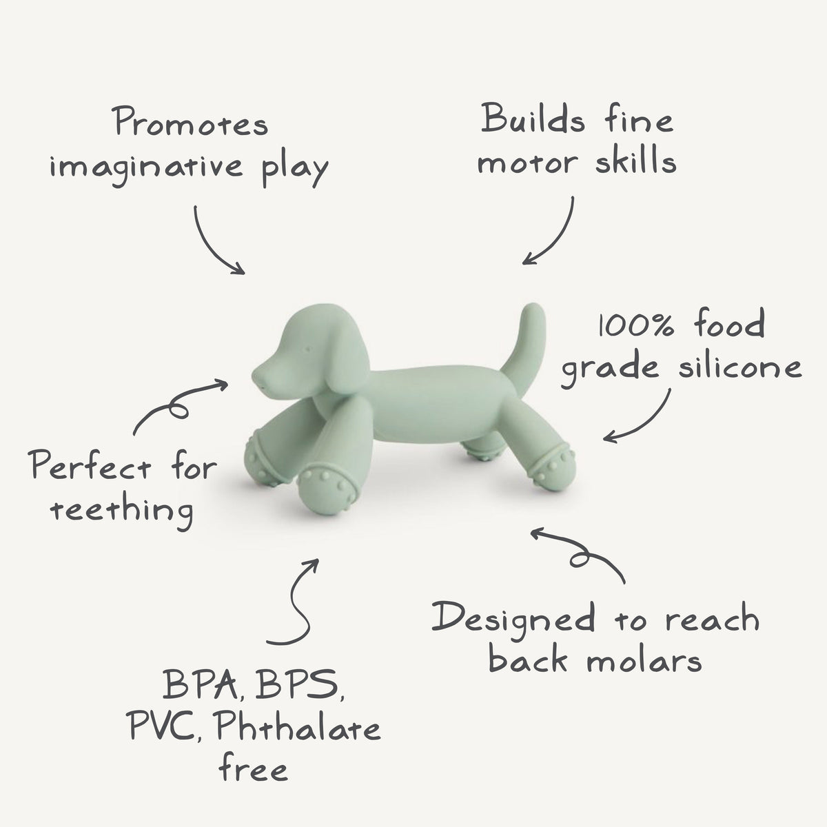Mushie Dog Figurine Teether features