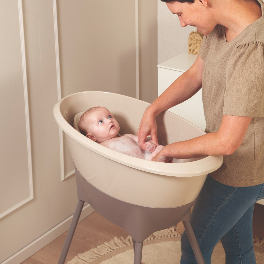 Luma Baby Bath Stand in Chalk Brown with the Luma Baby Bath