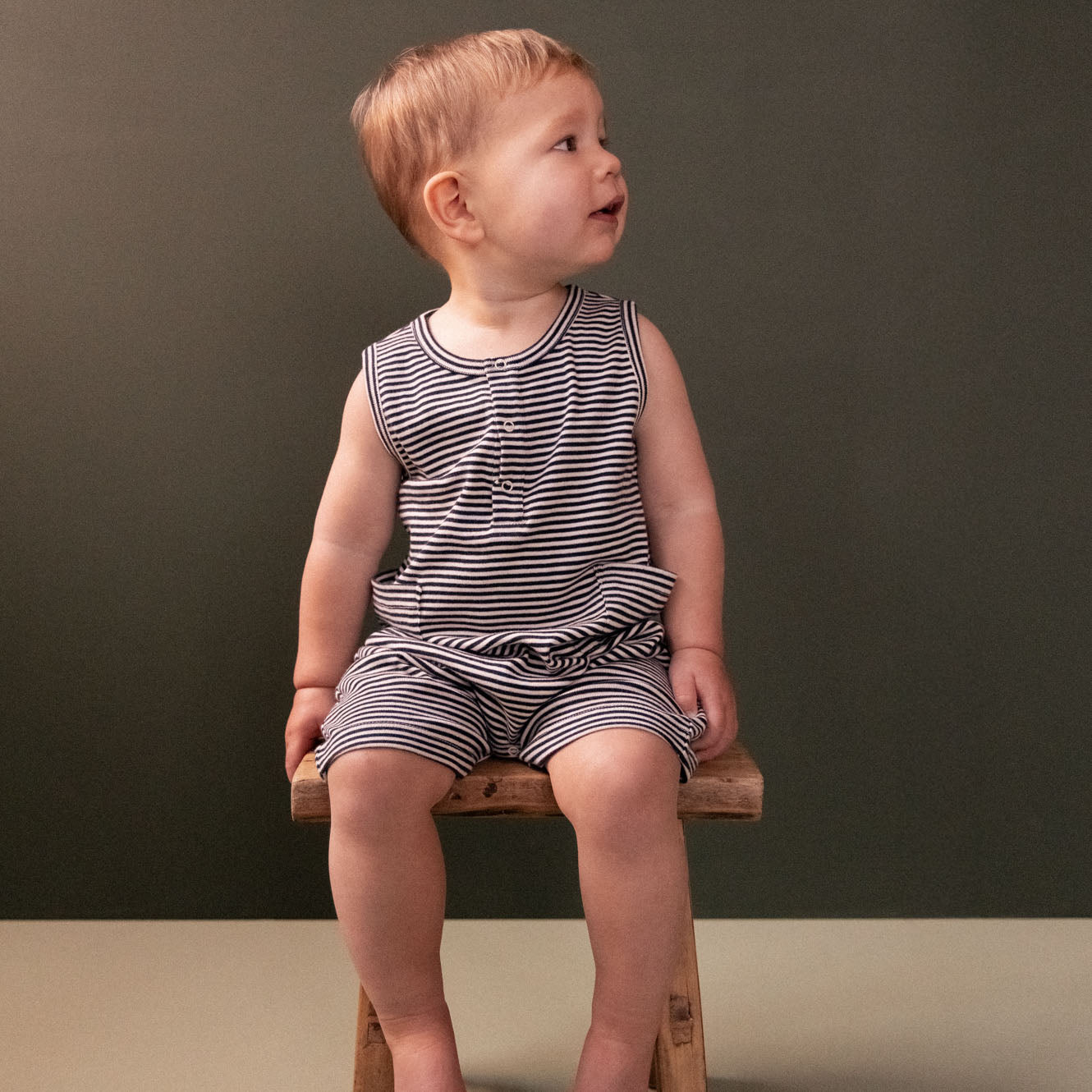 nature baby camper suit in navy stripe