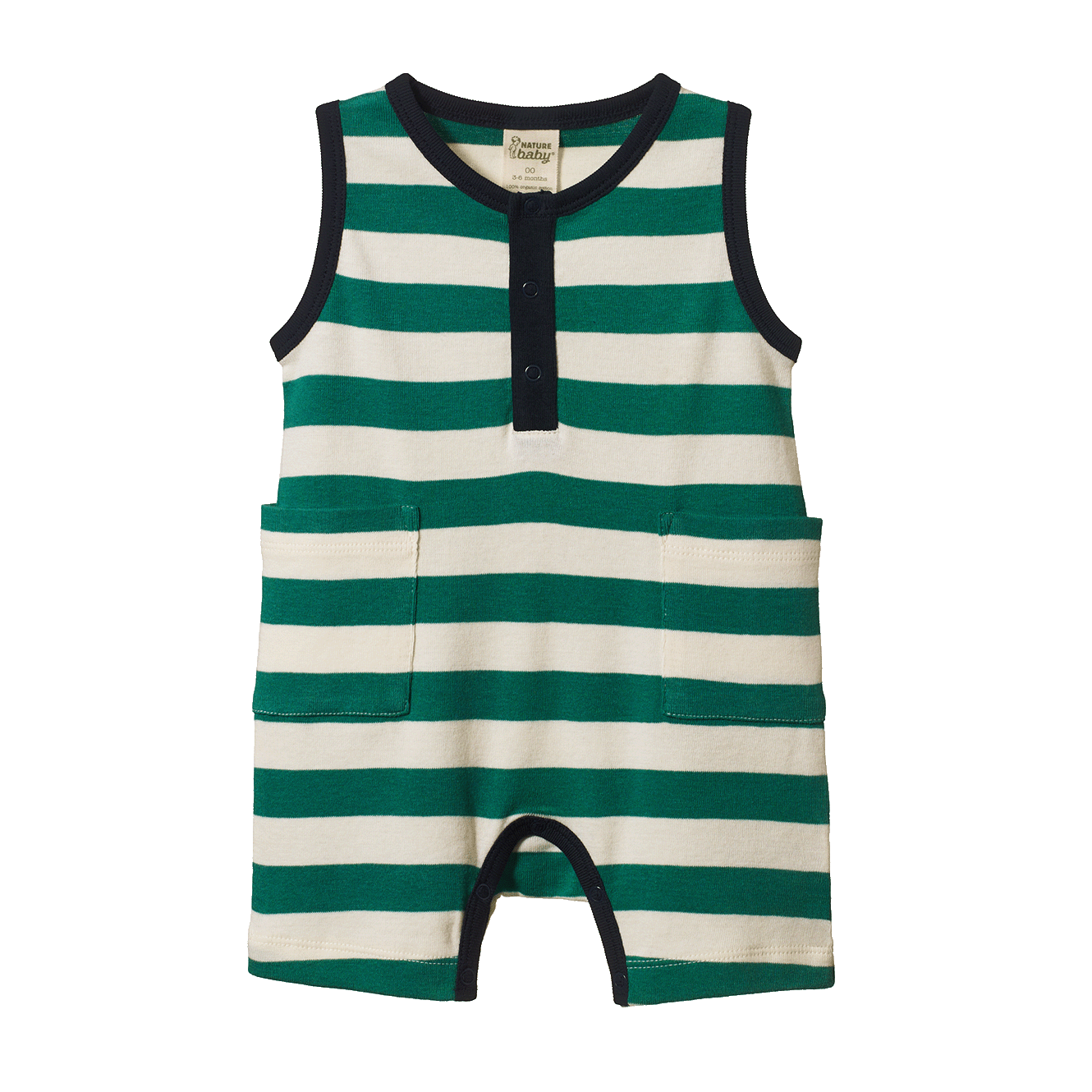 nature baby peppermint navy stripe camper suit
