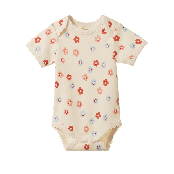 Nature Baby Short Sleeve Bodysuit in Petite Flora Stamp Print