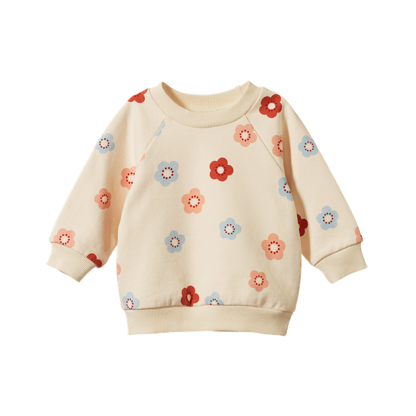 Nature Baby Emerson Sweater in Flora Stamp Print organic cotton