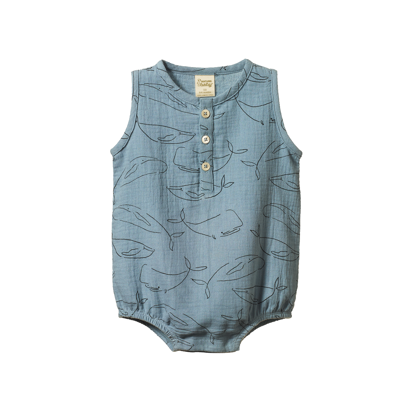 Nature baby blue whale cedar muslin suit