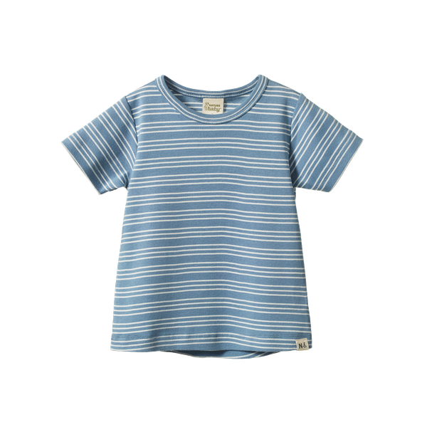 Nature Baby River Tee in Blue Stripe Trio organic cotton