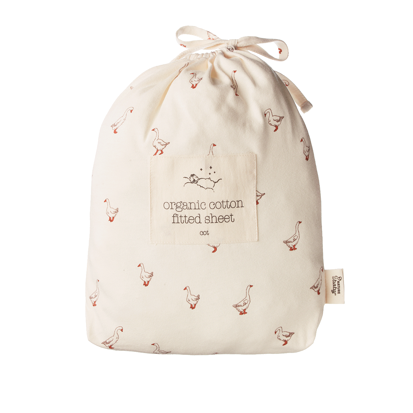 Nature Baby fitted jersey sheet in Goosey Natural Print, folded