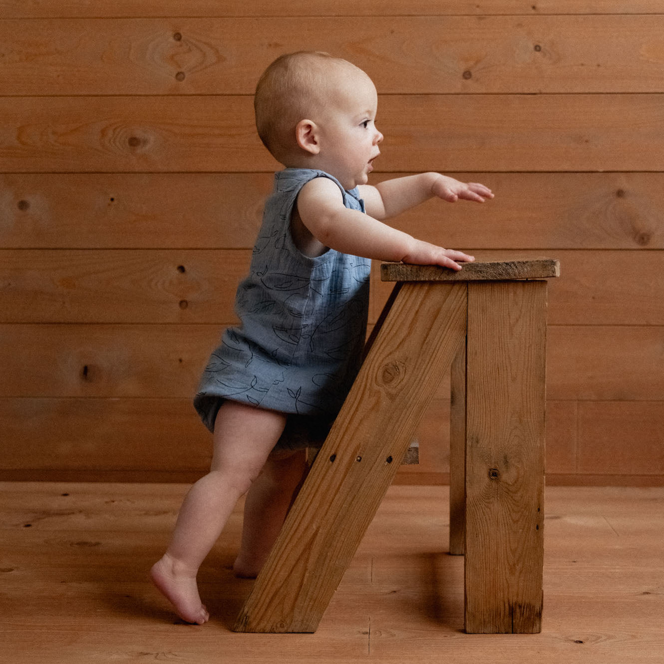Nature baby blue whale cedar muslin suit