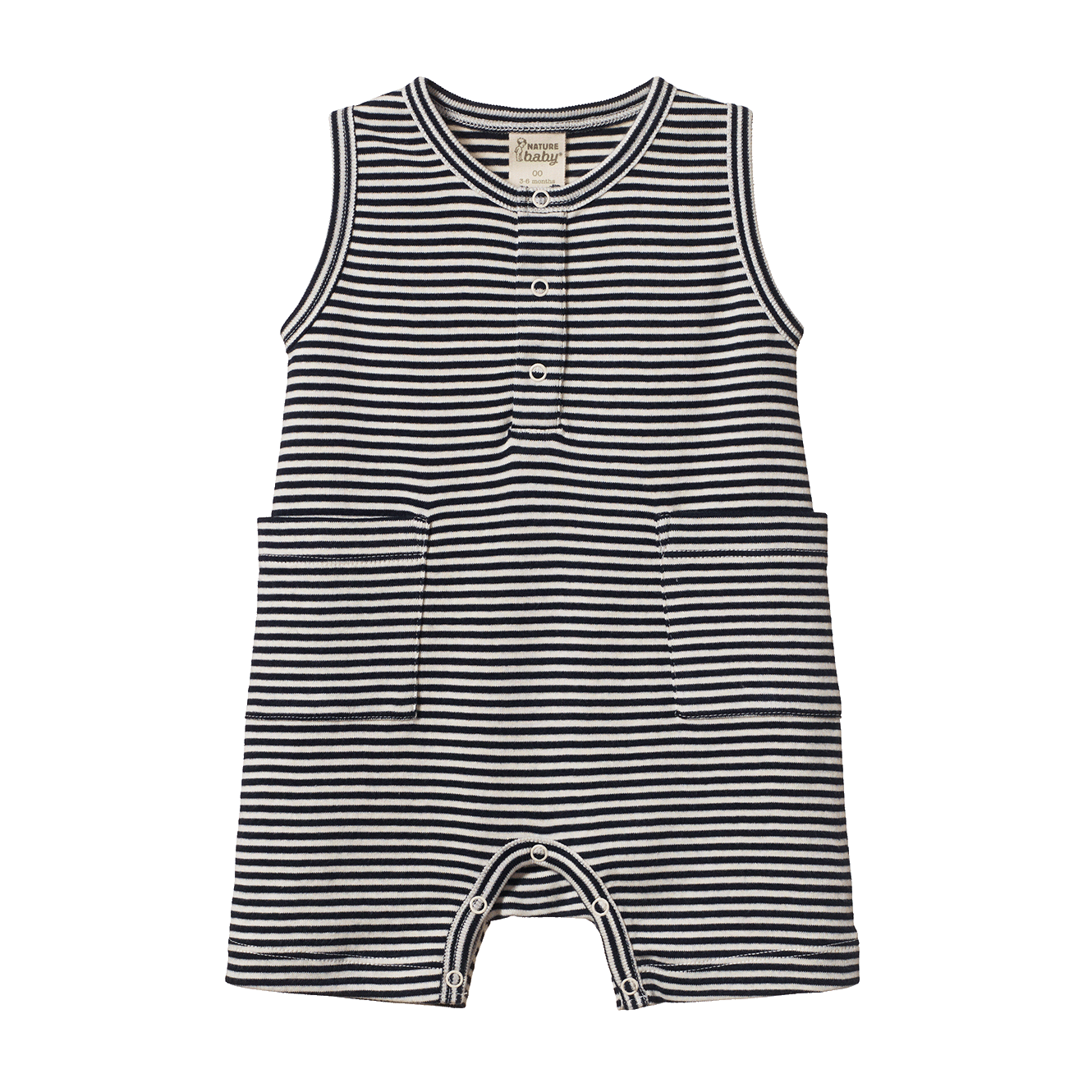 nature baby camper suit in navy stripe