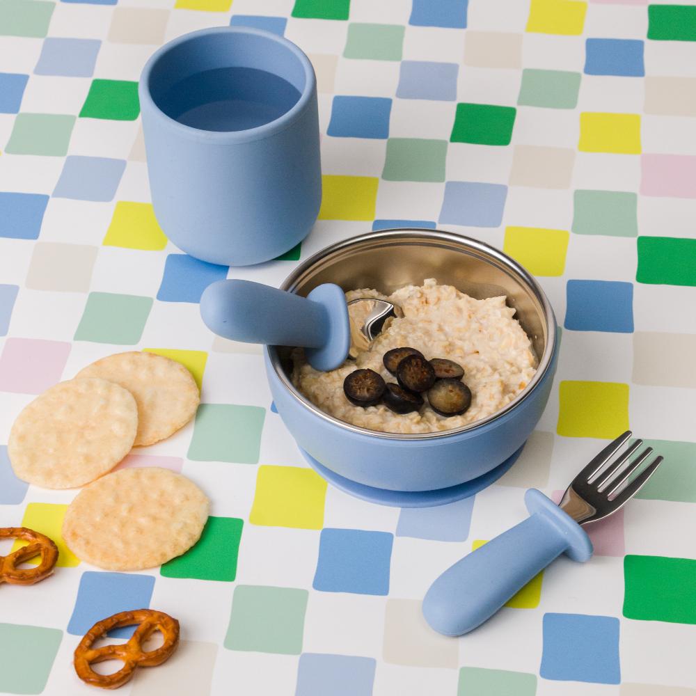 nestling silicone training cup in dusty blue