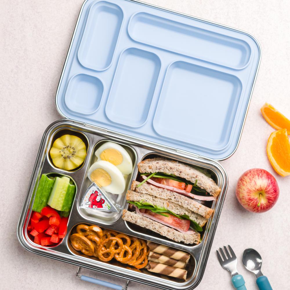 stainless steel bento lunchbox in dusty blue
