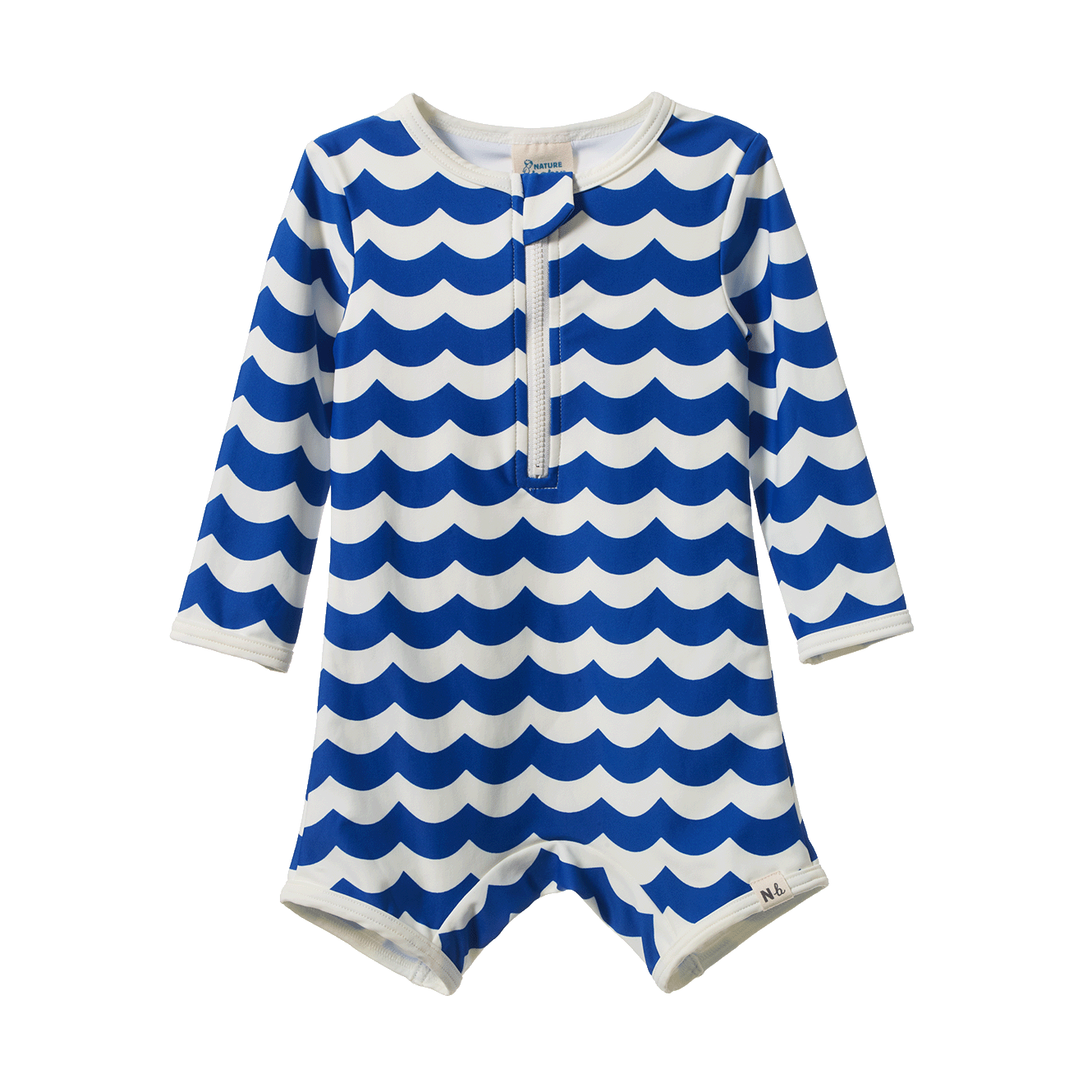 One Piece Bathing Trunks in Waves Blue Print, front view