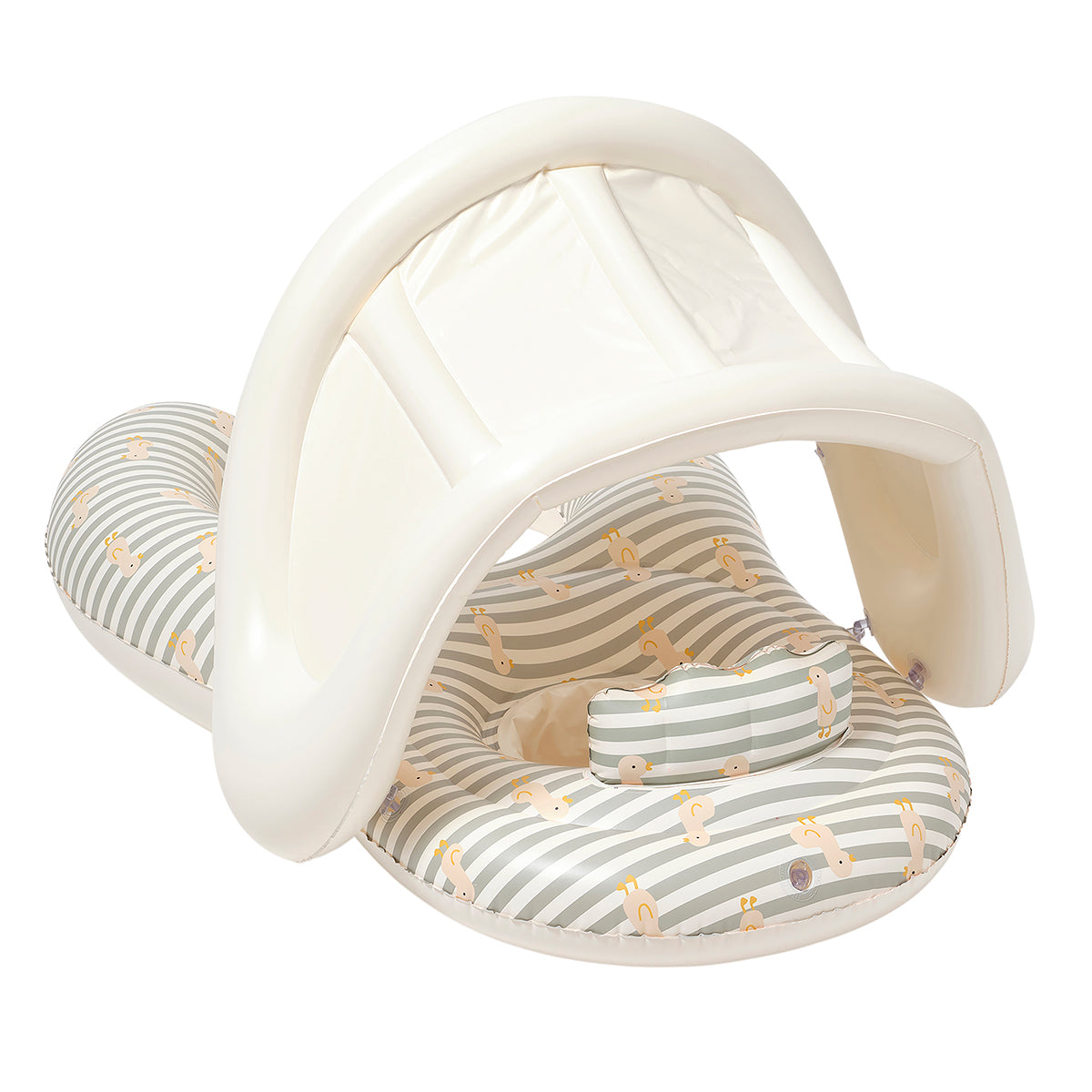 Sunnylife Float Together Baby Seat Duck Sage Stripe canopy detail
