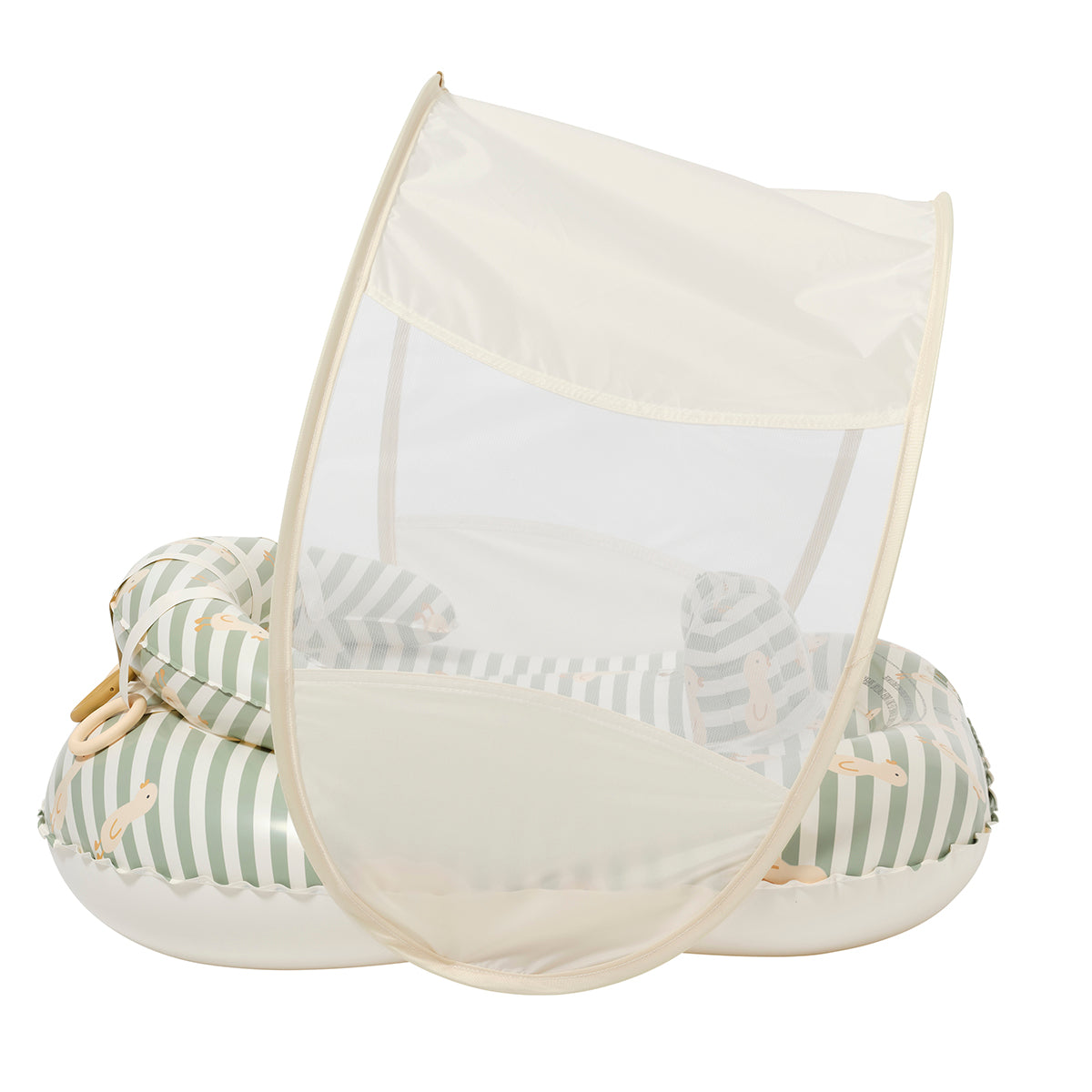 Sunnylife Interactive Baby Float Duck Sage Stripe fabric seat detail