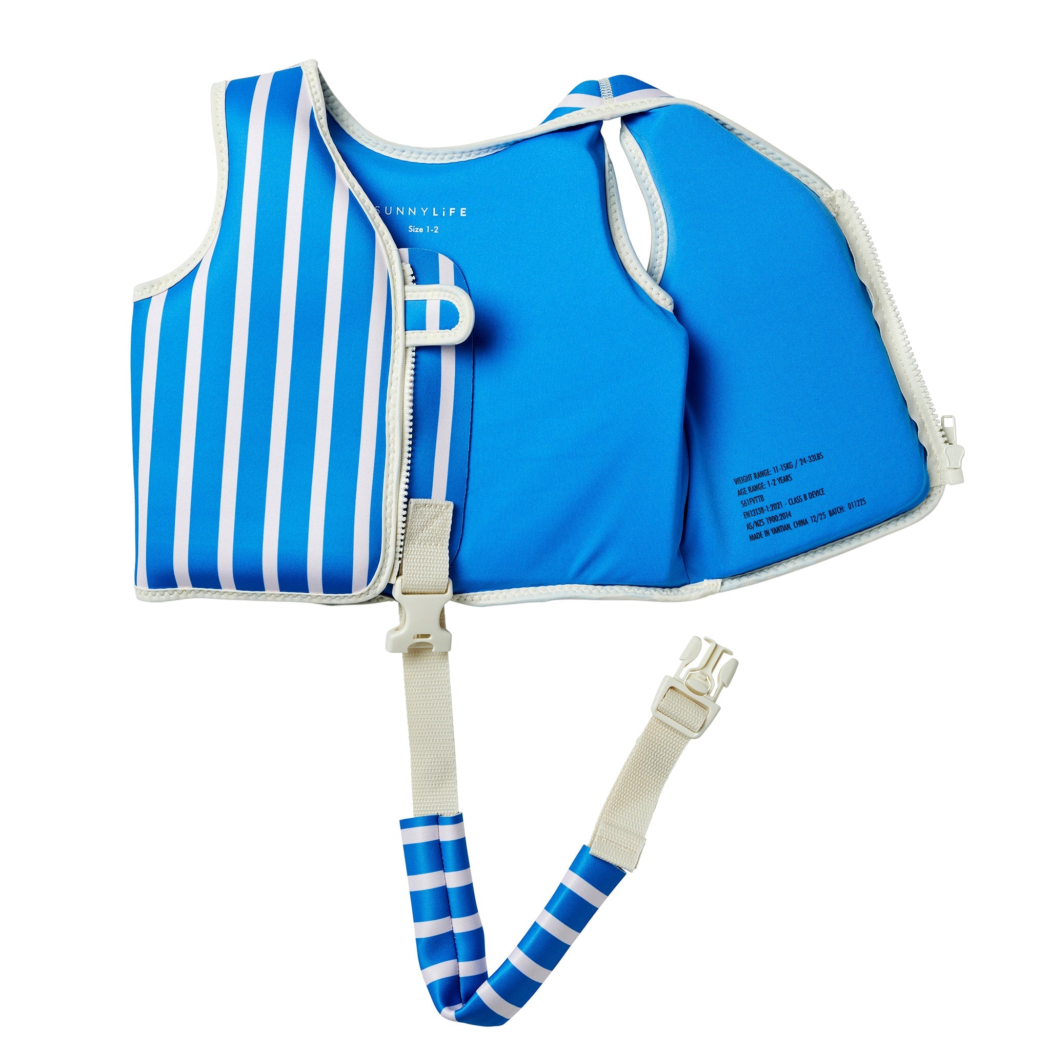 Sunnylife Kids Swim Vest Tino the Tiger Blue zip detail