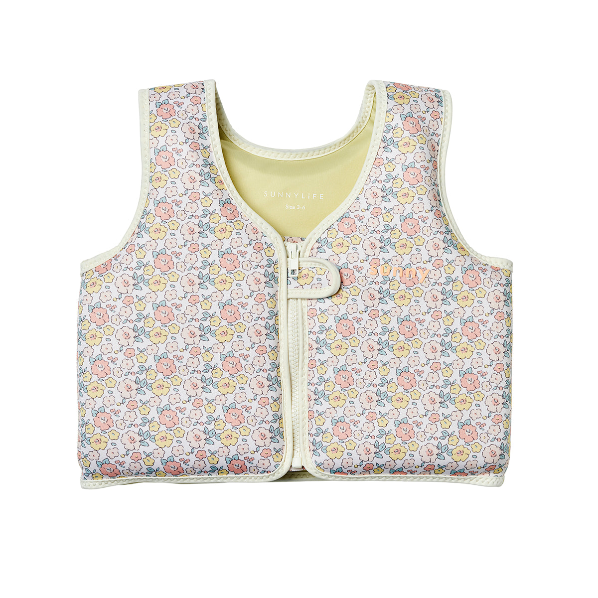 Sunnylife Kids Swim Vest Into the Garden Ditsy Floral size 3-6 front view with centre zip